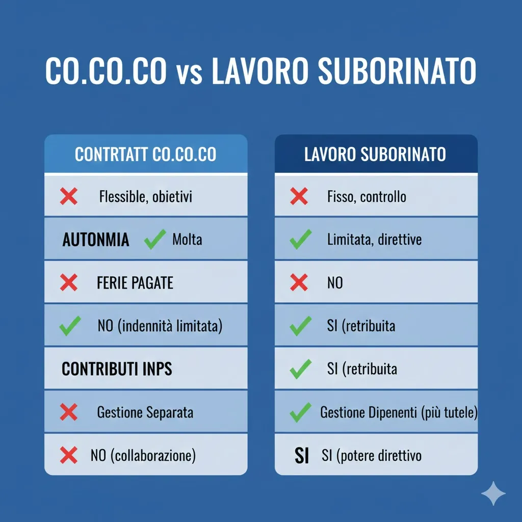 tabella confronto cococo vs lavoro subordinato